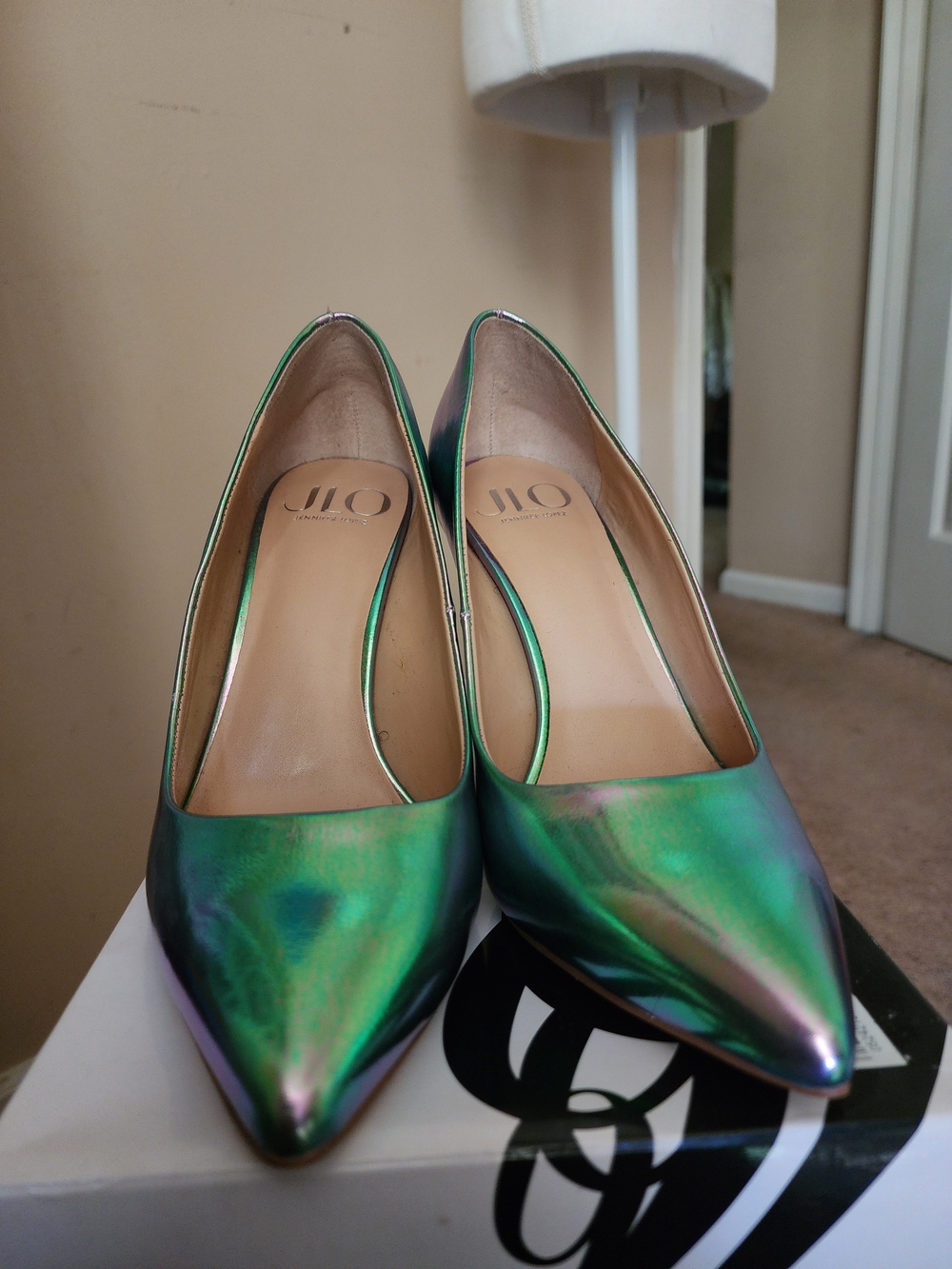 Jennifer Lopez Iridescent Green Pointed-Toe Pumps
